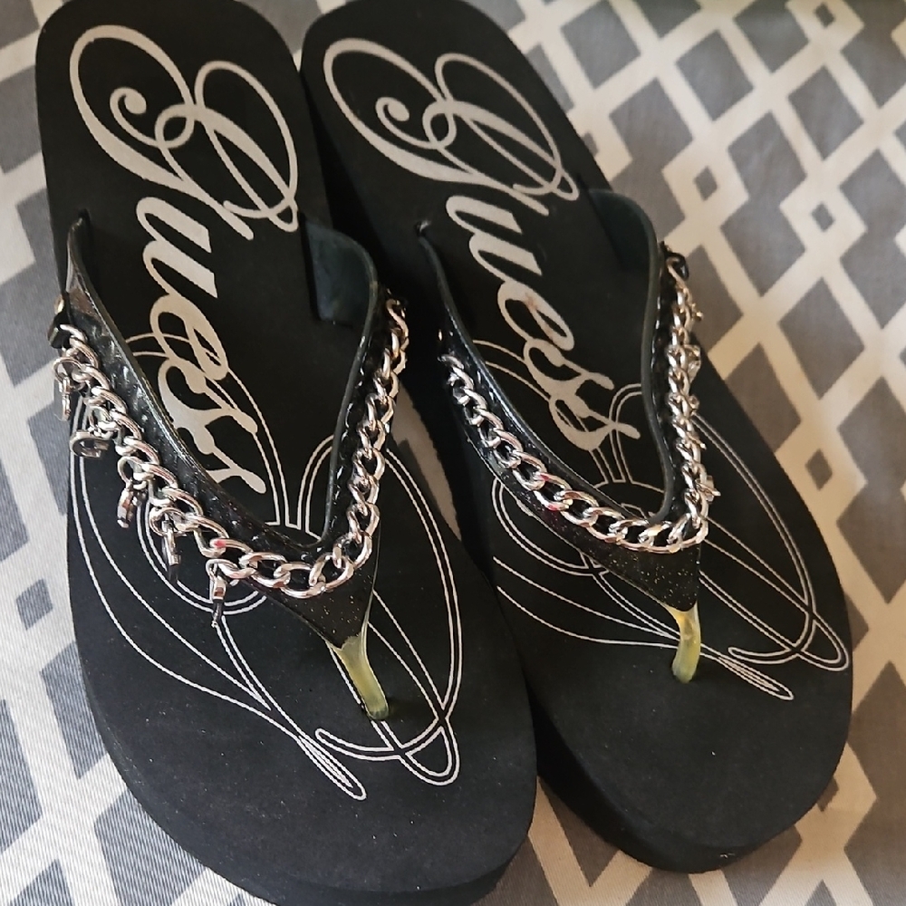 Guess Black and Silver Chain with Charms Sandals